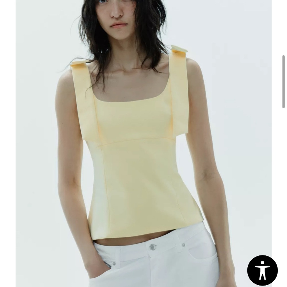 Zara Yellow Bow Detail Stretch Top
